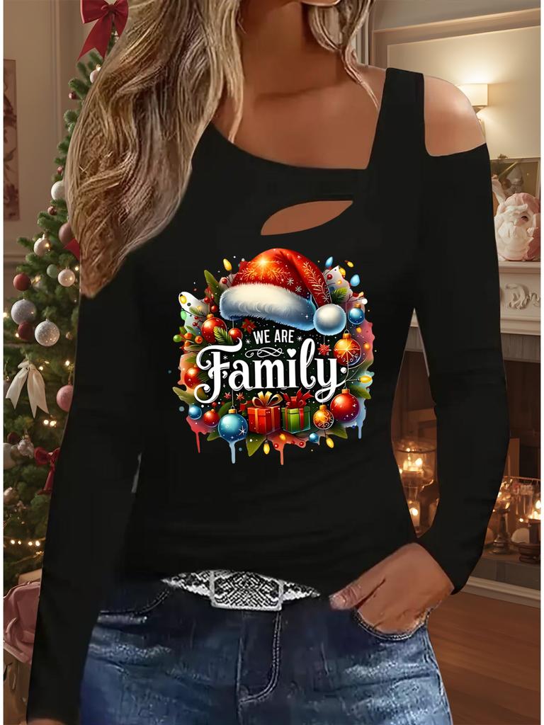 Autumn & Winter Women's New Casual  Long Sleeve Top  Christmas Pattern Ideal Halloween Christmas Gift T Shirt