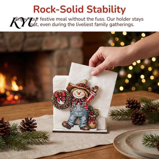 Holiday Party Supplies Snowman Napkin Holder for Dining Table, Wood Vertical Christmas Table Dispenser, Tissue Storage Home Decor Relief