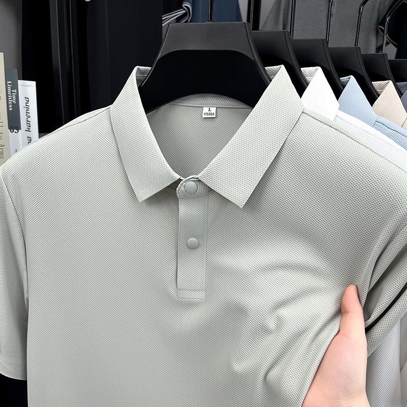 Men's High-End Ice Silk Short Sleeve Polo Shirt - Seamless Chinlon Spandex Turn-Down Collar Summer Top