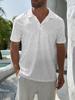 Men's Short-Sleeve Polo Shirt - Minimalist Button-Front Collar Lapel, Full-Body Small Black Dots Print White, Breathable Summer Beachwear, Casual