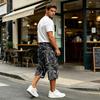 Calções Cargo Camuflados para Homem com Cintura de Cordão - Calções Casuais com Vários Bolsos para Aventuras ao Ar Livre