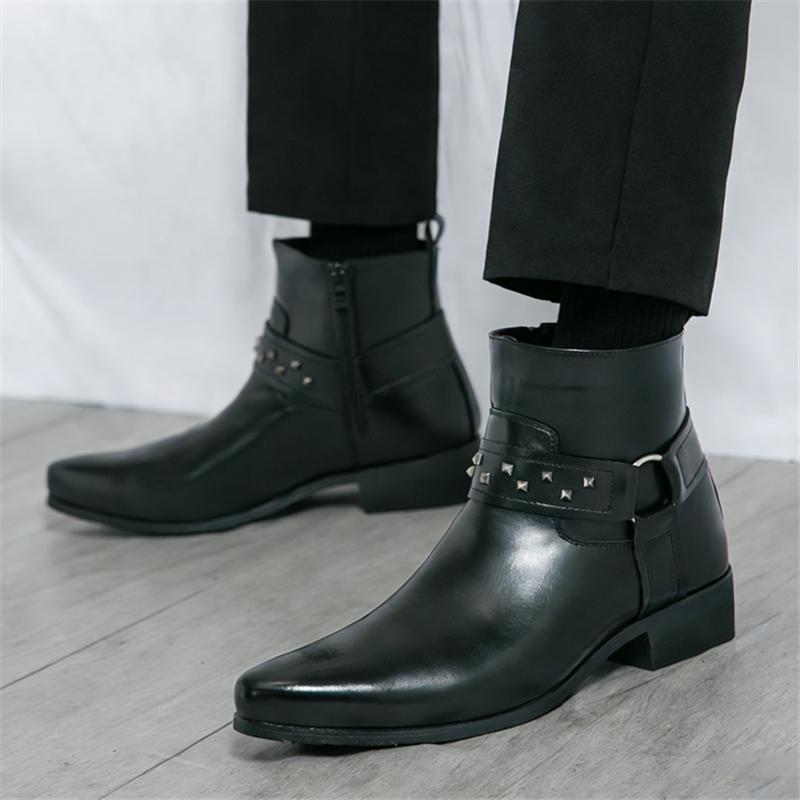 Luxus Design Winter Mode Neue Spitze Punk Nieten Chelsea Motorrad Knöchel Stiefel Für Männer Lässig Hohe Plateau Schuhe