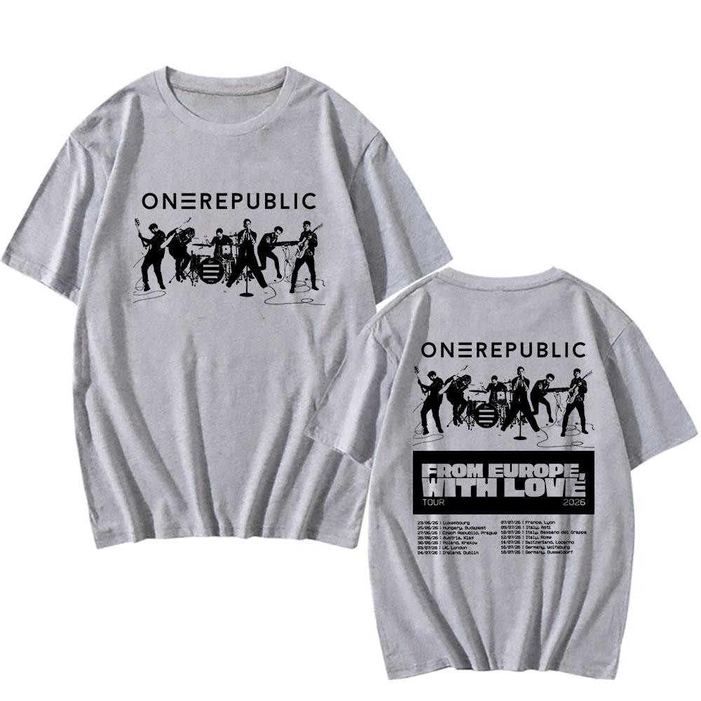 OneRepublic From Europe, with Love Tour 2026 T-shirt O-neck Summer Short Sleeve Mens Tshirts Graphic Merch Band Design Print Tee
