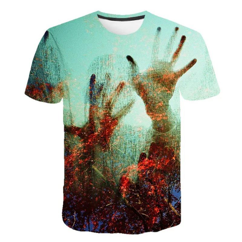 Halloween Big Palm Pattern Print T-Shirt For Men Summer Fashion Short Sleeve  T Shirt Women Street Casual Oversized Clothing