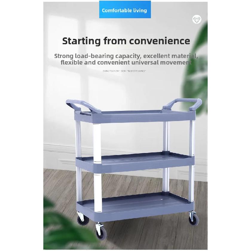 Three Layer Large Capacity Service Cart for Restaurants Hotels Mobile Push Cart Four Wheel Food Trolley Easy Transport Trolley