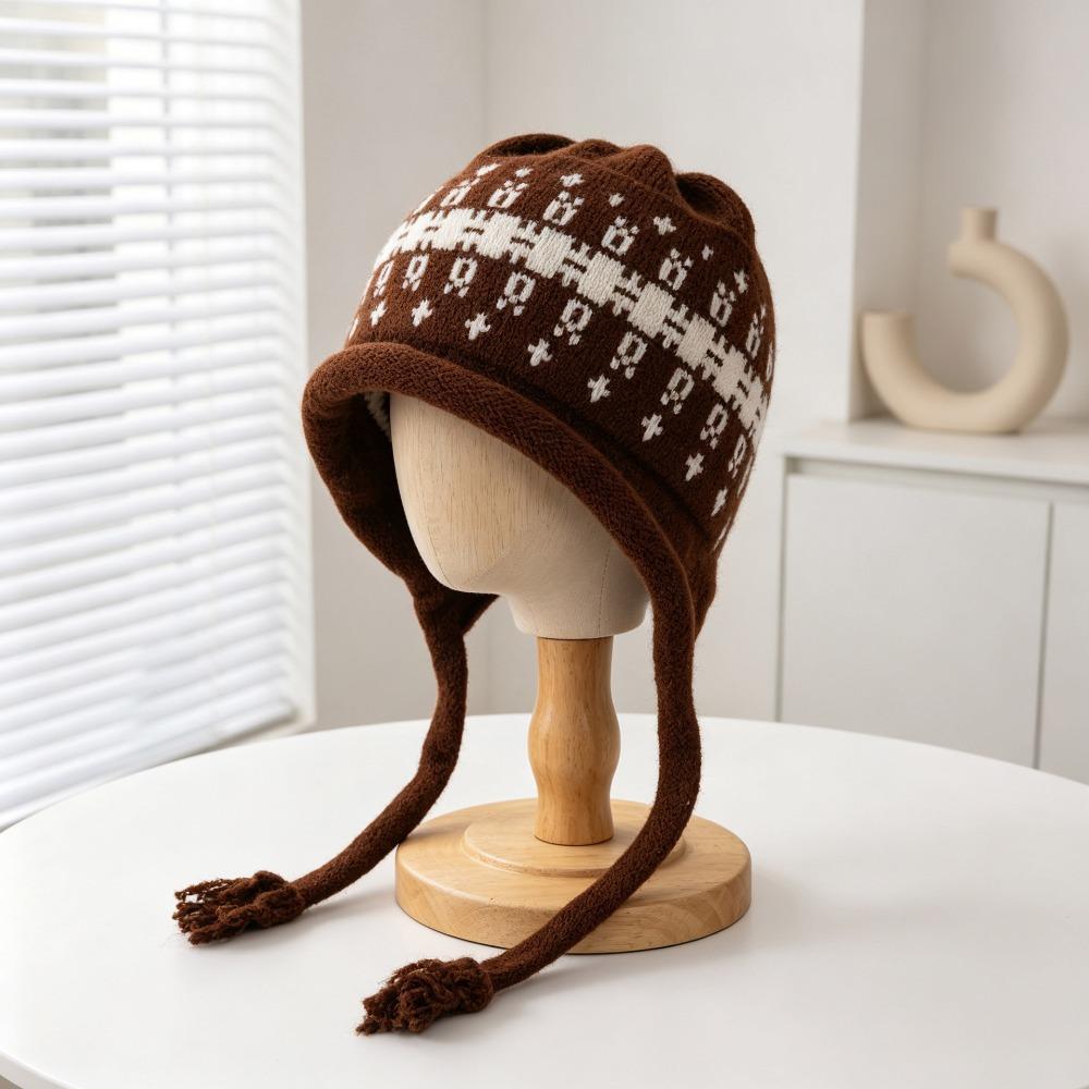 Tassel Tie Knit Hat Windproof Winter Hat New Tassel Beanie Autumn Winter Daily Wear