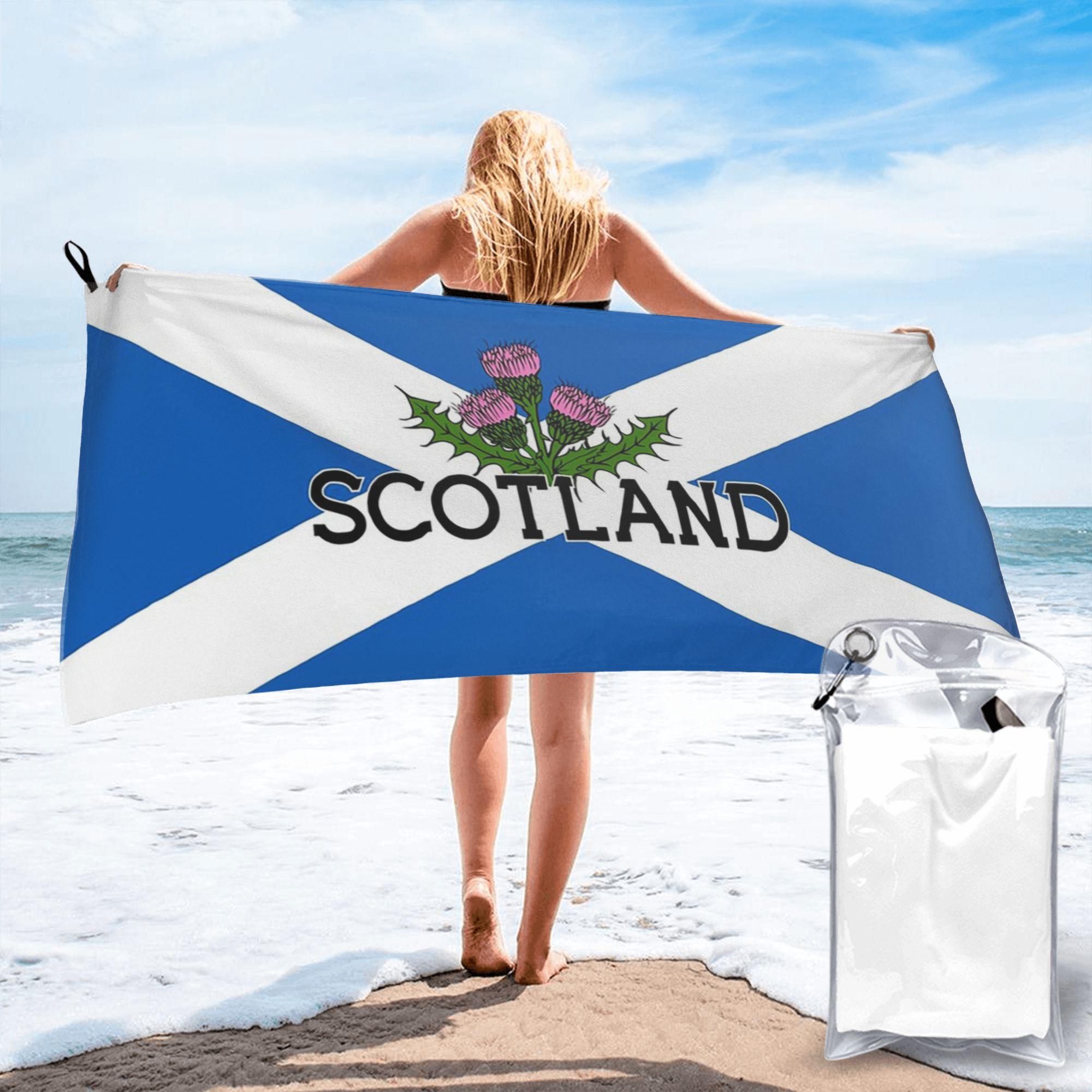 Lang Pattong White Scotland Saltire Flag Scottish St Andrews Cross And Thistle Pride Beach Towel Soft Quick Dry Absorbent Quick Towels For Bath