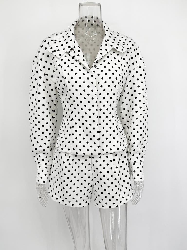 2 Piece Sets Polka Dots Print Suits Women Commute Long Sleeve Coat Female Shorts Sets Casual 2 Piece-Set Shorts Outfits 2026 Spring