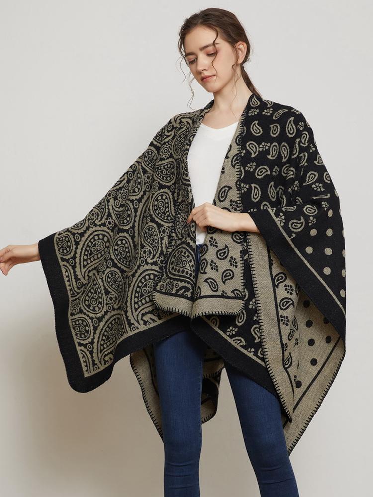 Szal Kobieta Imitacja Kaszmiru Zimowy Dwustronny Nadruk Poncho Kocyk Wrap Capa Para Mujer Femme Szale Pashima Echarpe