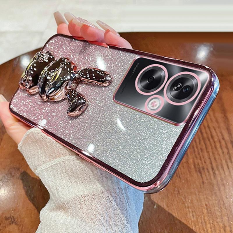 

For Oppo A2 5G/A79 5G Cellphone Case Rabbit Design Electroplated PC+TPU Kickstand Cover Pink