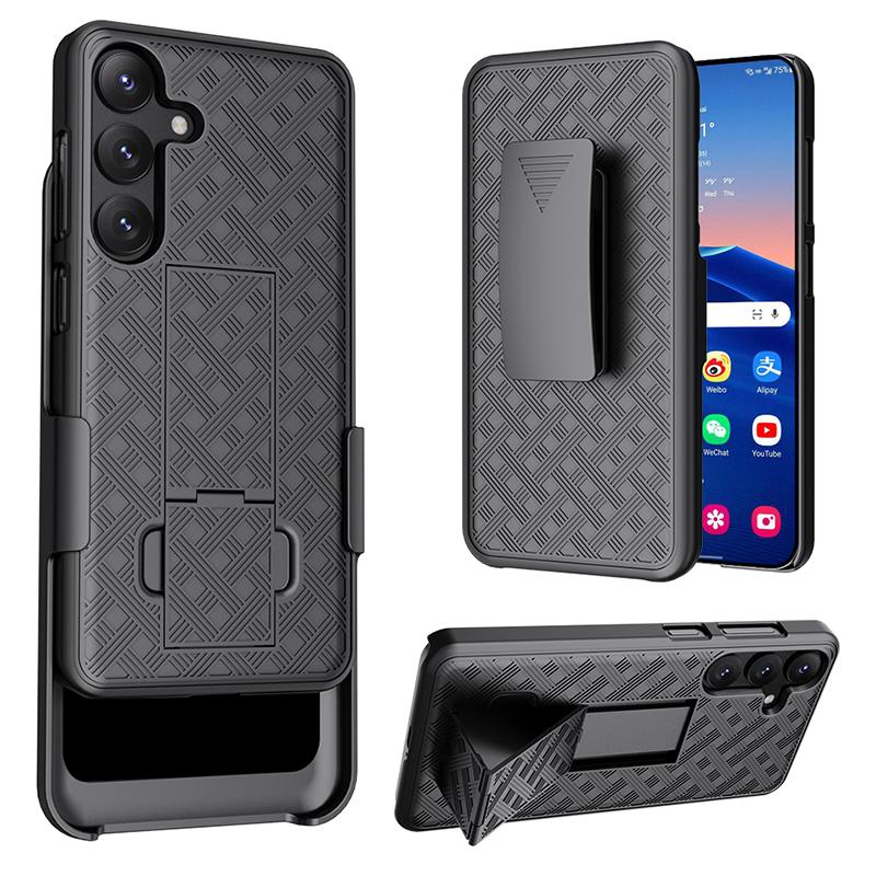 For Samsung Galaxy S24 PC+TPU Case Sliding Screen Cover Kickstand Phone Shell with Clip