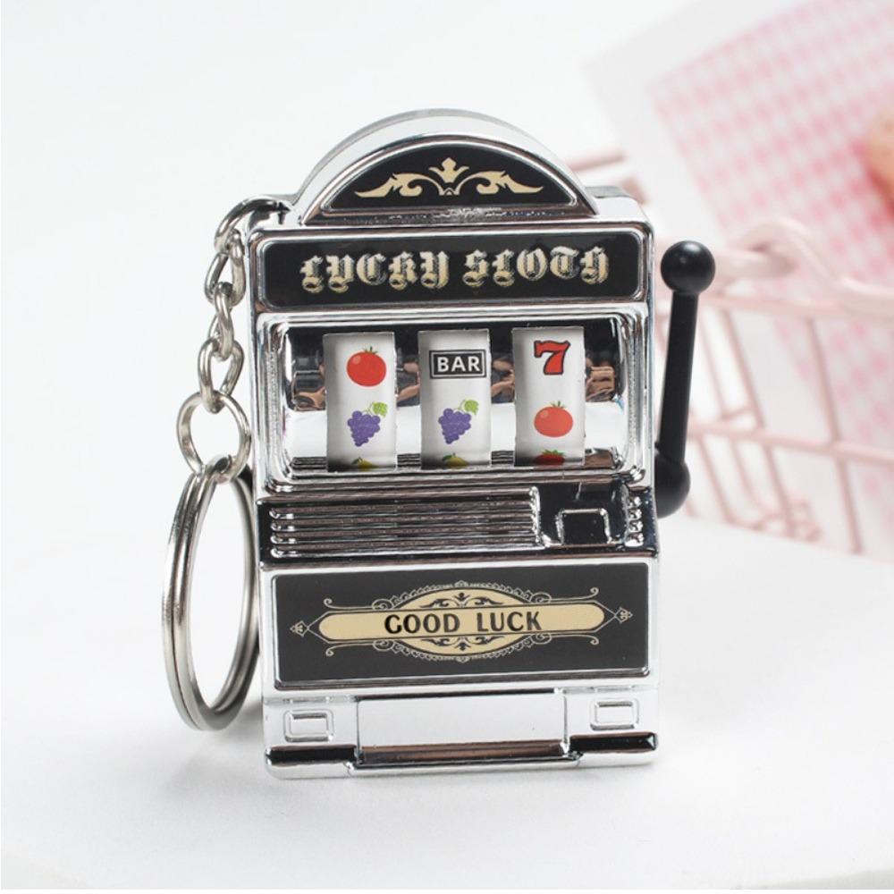 Plastic Slot Machine Key Chains Mini Fruit Slot Machine Keychain Lucky Jackpot Keyrings  Funny Toys