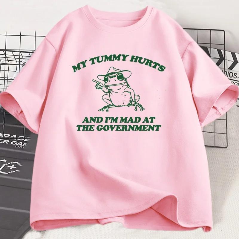 My Stomach Hurts T-shirt Funny Frog Graphic T-shirt Women's T-shirt Short Sleeve T-shirt Street Style Top Personality Graphic