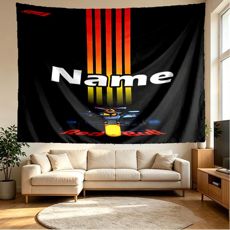 Custom Name Personalized Red Bull Racing Print Tapestry, Wall Art Decor, Bedroom, Dorm, Apartment, LivingRoom, Party Backdrop, Gift for Birthday
