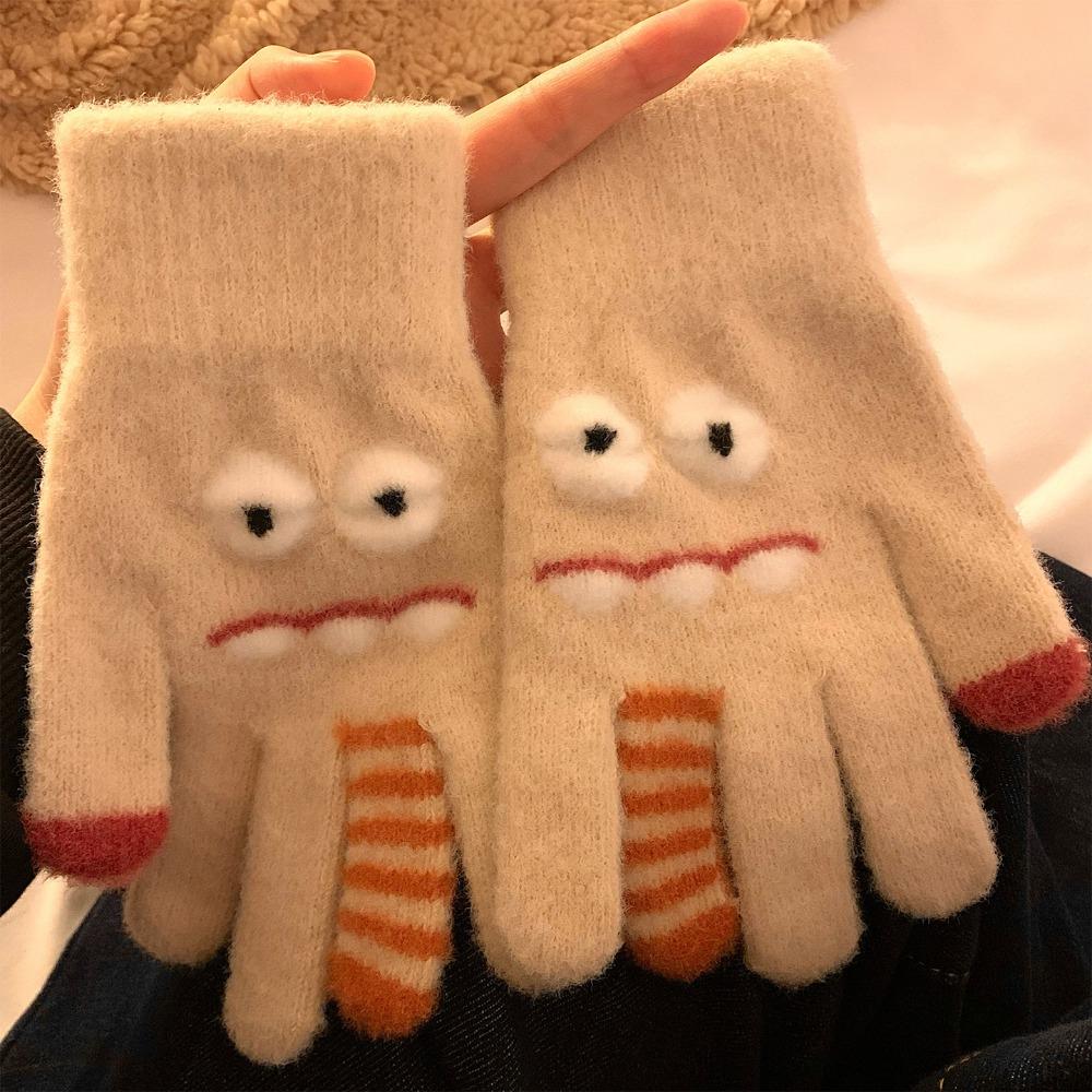 Cartoon Plush Winter Gloves Thickened Five Finger Gloves Fashion Warm Gloves Women Girls