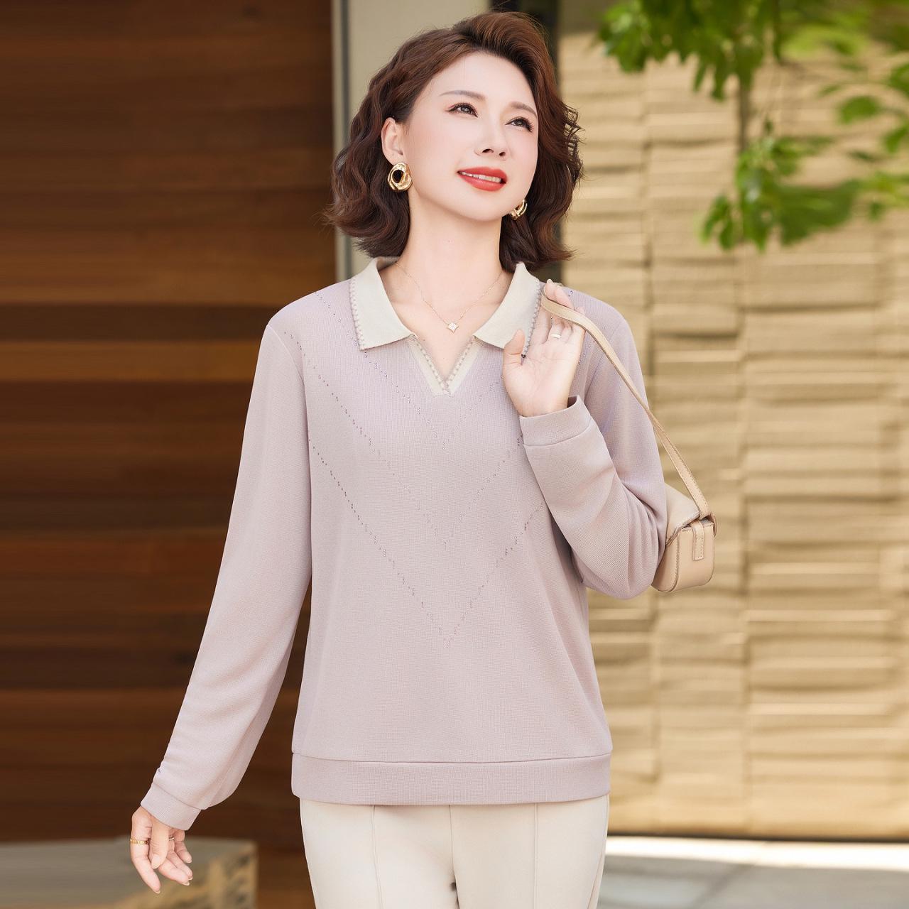 

2026 Spring/Autumn Stylish Age-Defying Top for Middle-Aged & Elderly Women: Chic and Elegant XL (90-115 lbs)
