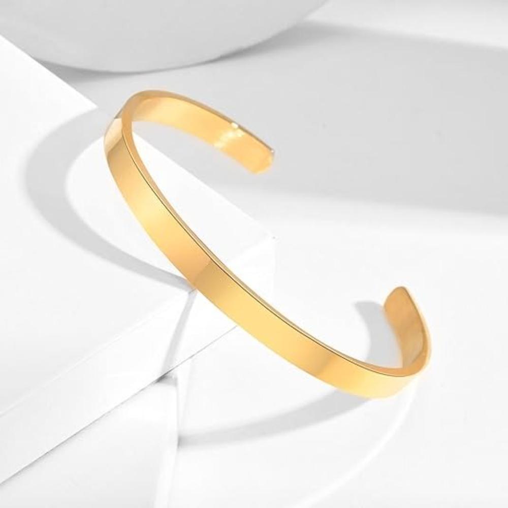 

6mm Wide Simple Cuff Bracelets for Men Adjustable Glossy Stainless Steel Opening Bangle Women Fashion Zircon Casual Party Gift