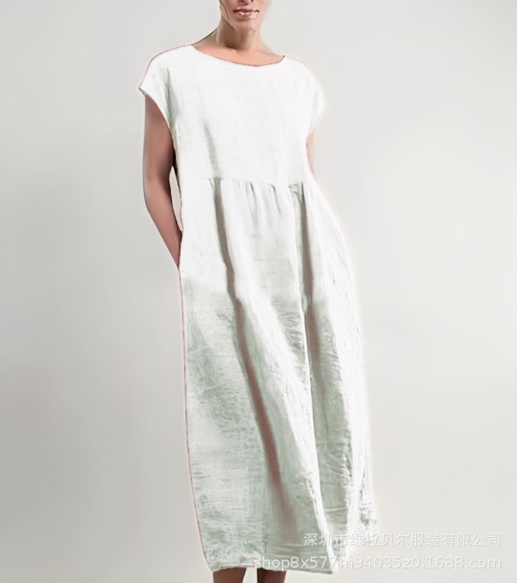 

Однотонное платье без рукавов свободного кроя из хлопка и льна с карманом для женщин 2XL белый