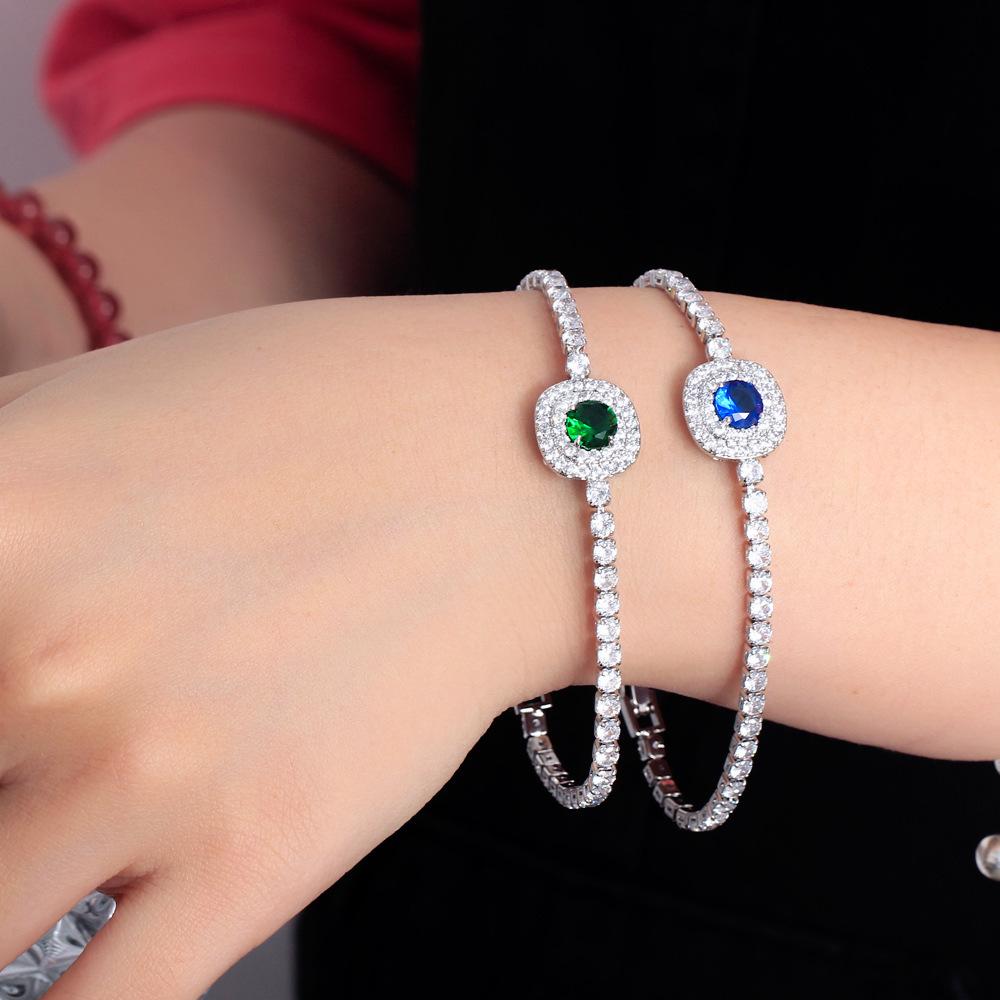 Light Luxury Full Diamond Zircon Bracelet Design Sugar Cube Emerald Gemstone Jewelry