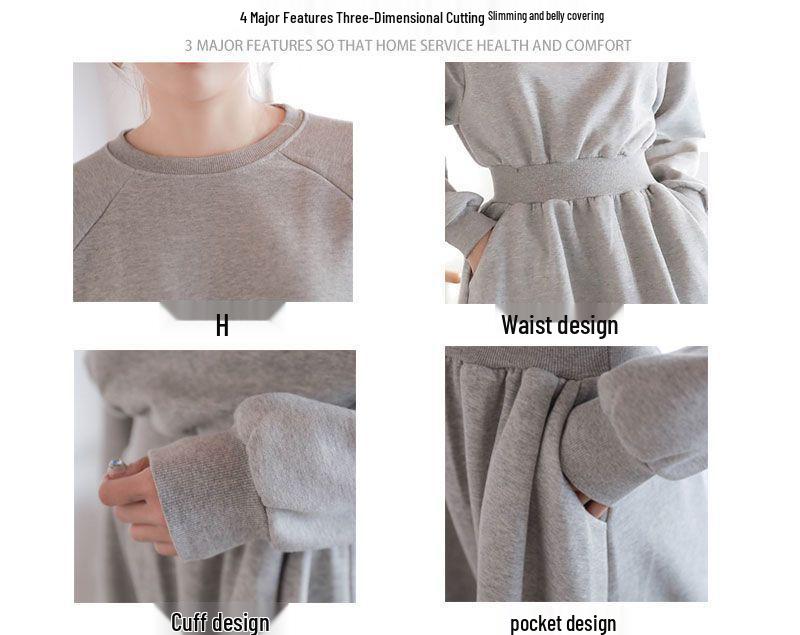 Plus Size Women's Autumn/Winter Plush Hooded Dress with Waist-Cinch, Ankle-Length, Slimming Fit