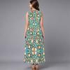 Women Plus Size Sleeveless Crew Neck Dress Bright Ditsy Botanical Flowy Mid Calf Dress