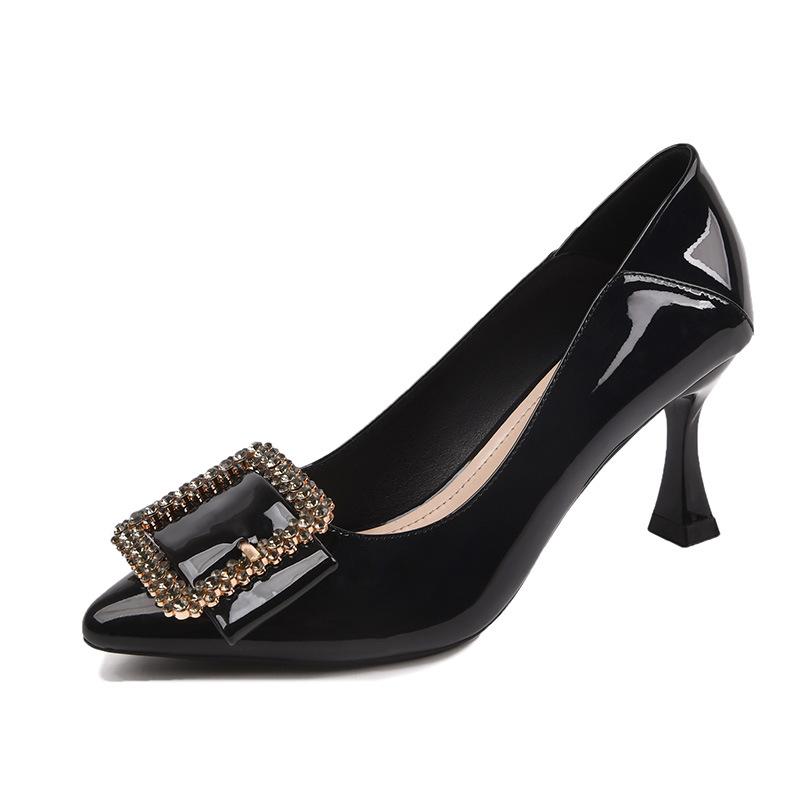 

High heels women s stiletto pointed toe nude single shoes women s shoes women s middle heel fashion square buckle 35 чёрный