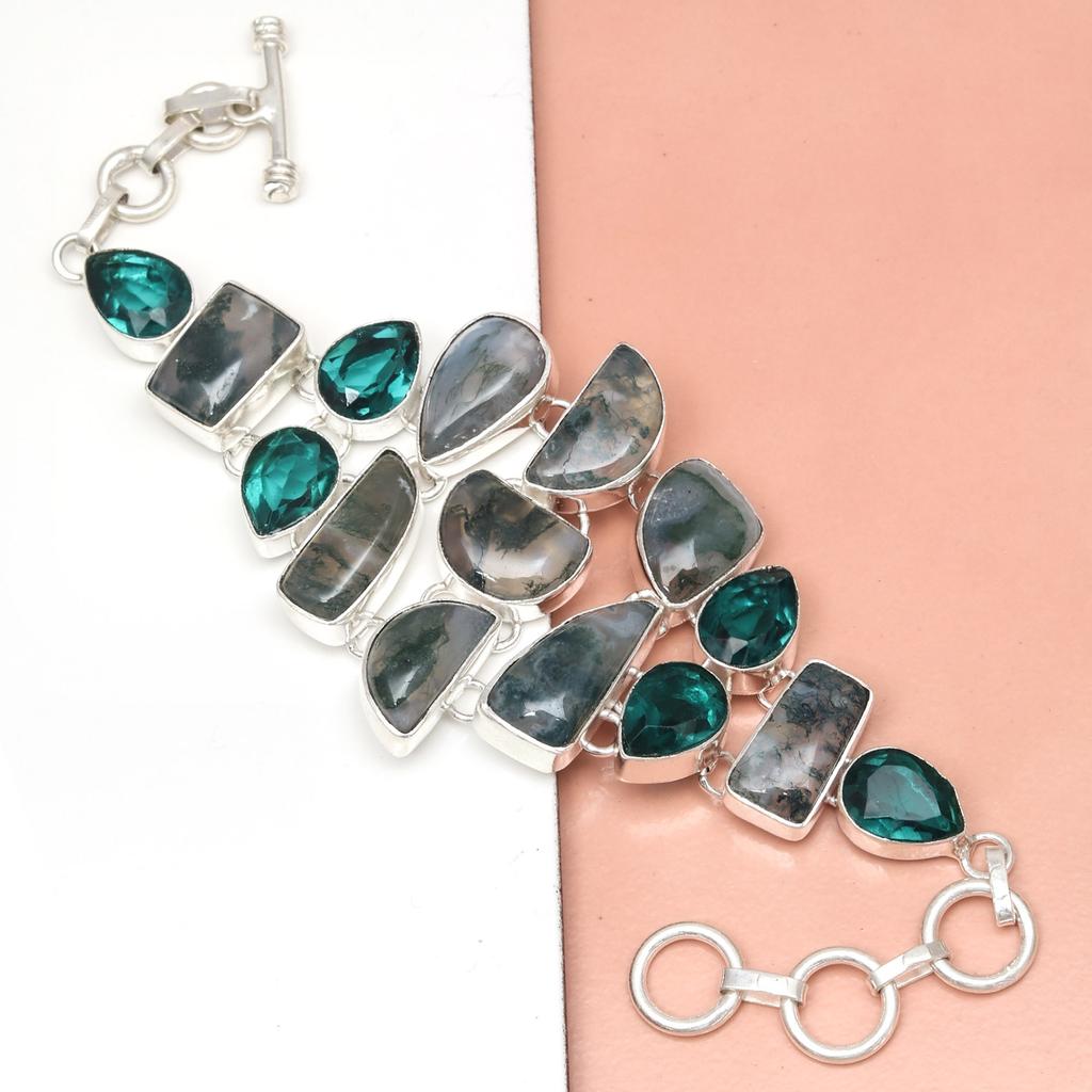 Moss Agate Chrome Diopside Gemstone Women's Jewelry Bracelets 7-8 ''