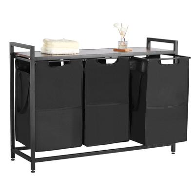3 Section Laundry Sorter, Large Laundry Hamper with Metal Frame and Wooden Tabletop