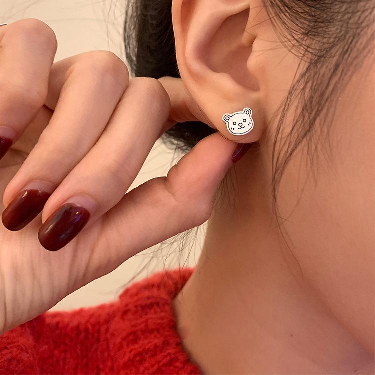 S925 Silver Cute Gingerbread Man & Bear Stud Earrings - Versatile Christmas Gift for Women