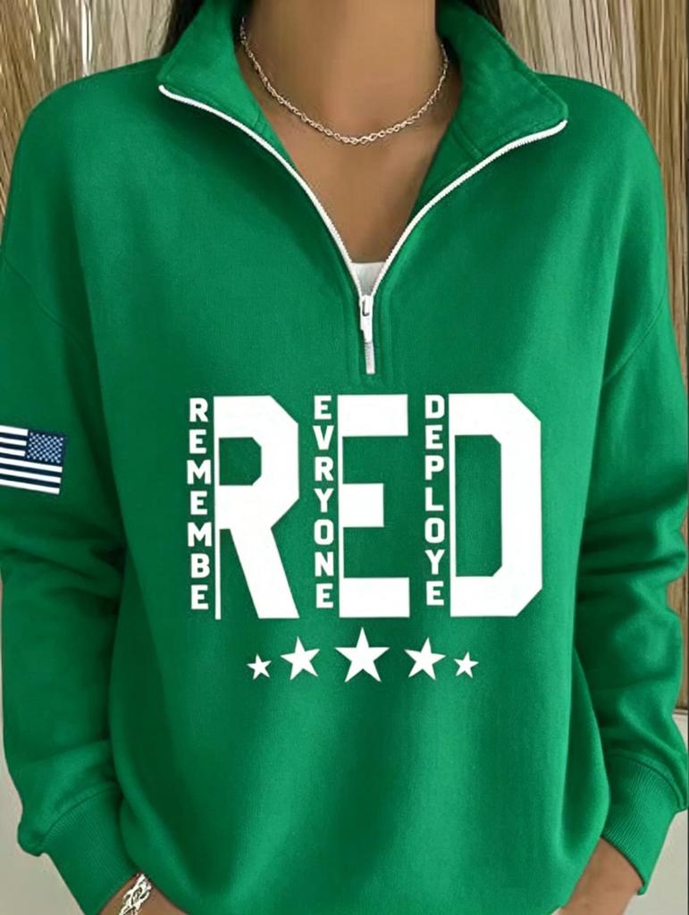 Winter 2026 American Flag Print Women's Half-Zip Hoodie
