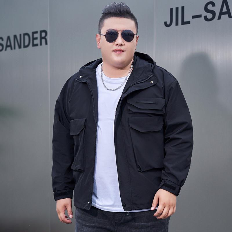 Men's Plus Size Spring/Fall 2023 Hooded Workwear Jacket - Trendy American Style Windbreaker