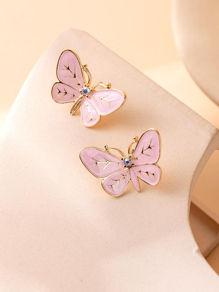 Fresh, Cute and Sweet Three-dimensional Simulation Butterfly Colored Diamond Inlaid Xiaoxian Daily Matching Earrings