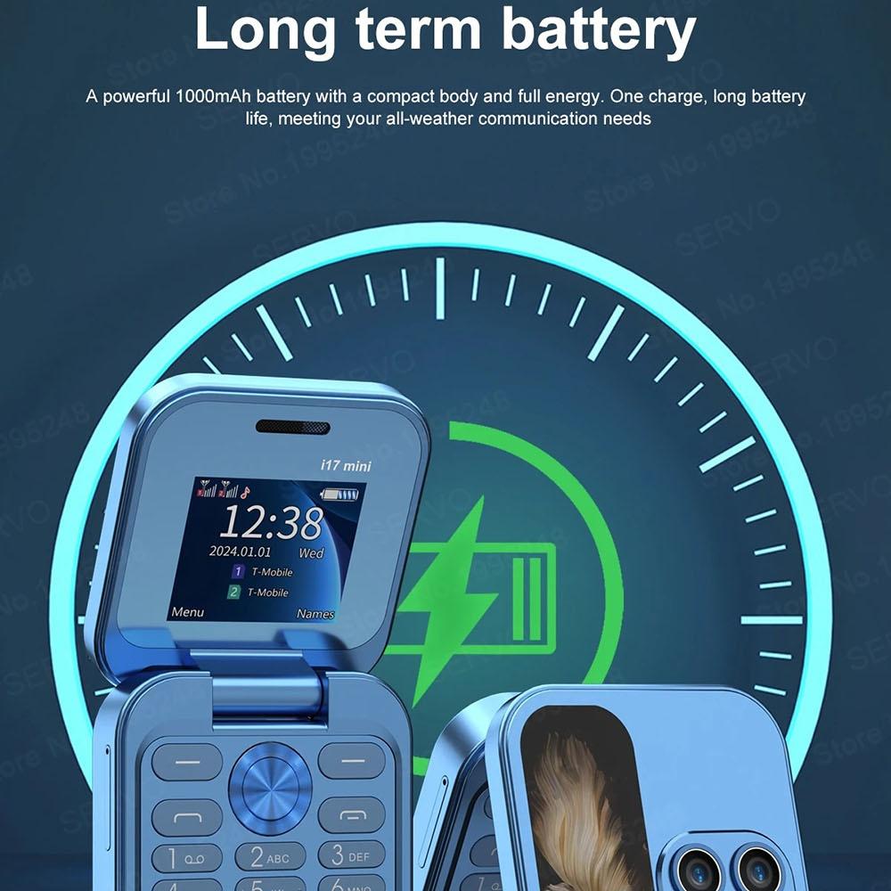 i17 Mini 2G Flip Phone 1.77inches HD Screen Dual SIM GSM Small Mobile Phone Support Flashlight Bluetooth FM Radio Speed Dial Gift CellPhone