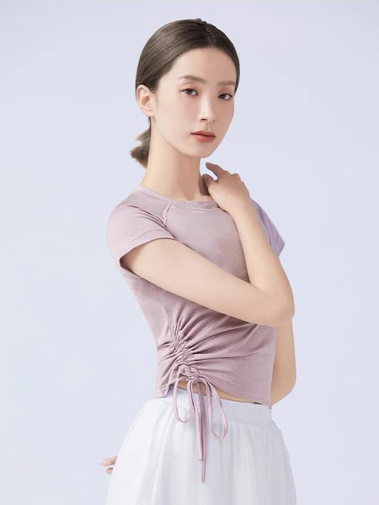 Ballet Short Sleeve Short Tops for Women Practice Wear Stretch Blouse Adjustable Gathers Classical Dance Ballroom Dance Dance Top Dance Costume Yoga