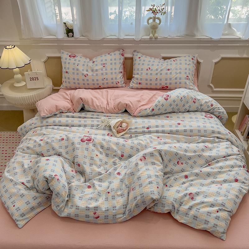 Cream Wind Bed Four-piece Set, Skin-friendly and Soft Explosion Single Quilt Cover, Student Dormitory Bed Sheet Four-piece Set