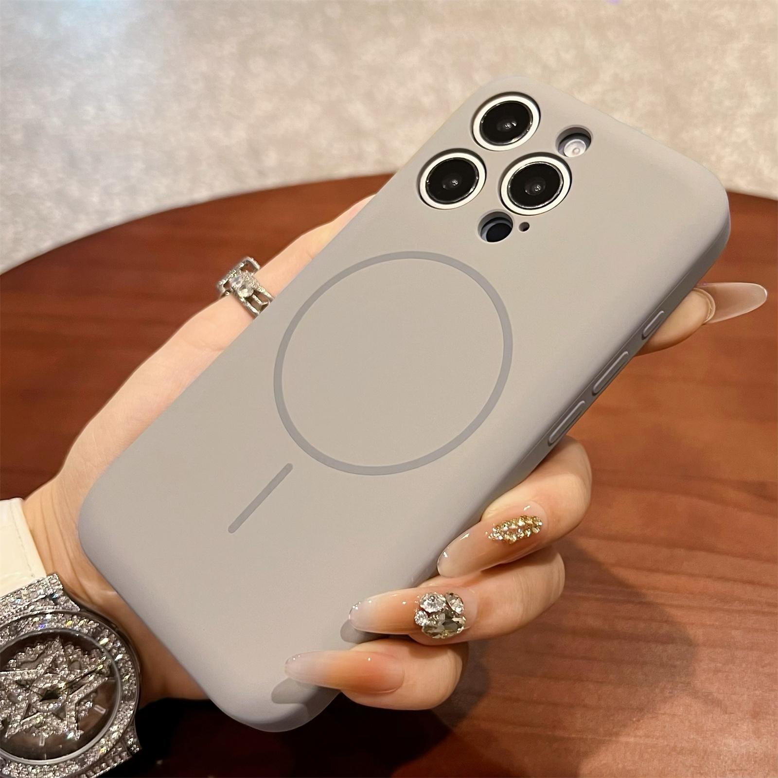 For iPhone 16 Pro Magnetic Case Skin Touch Liquid Silicone PC Shockproof Phone Cover G