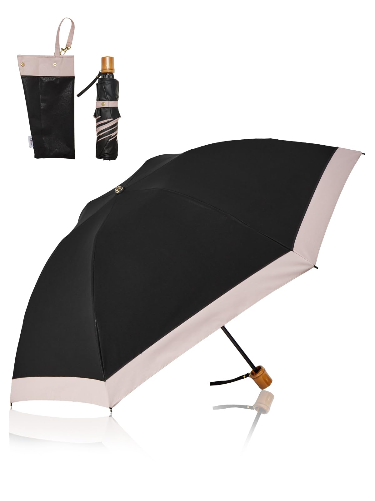 

KIZAWA Складной шелковистый глянцевый 55 см Гриль УФ-свет Полный нагрев для женщин Черный и Солнцезащитный зонт, Ткань, Спицы, Ручка в бамбуковом стиле, Защита, 100% Блокировка,