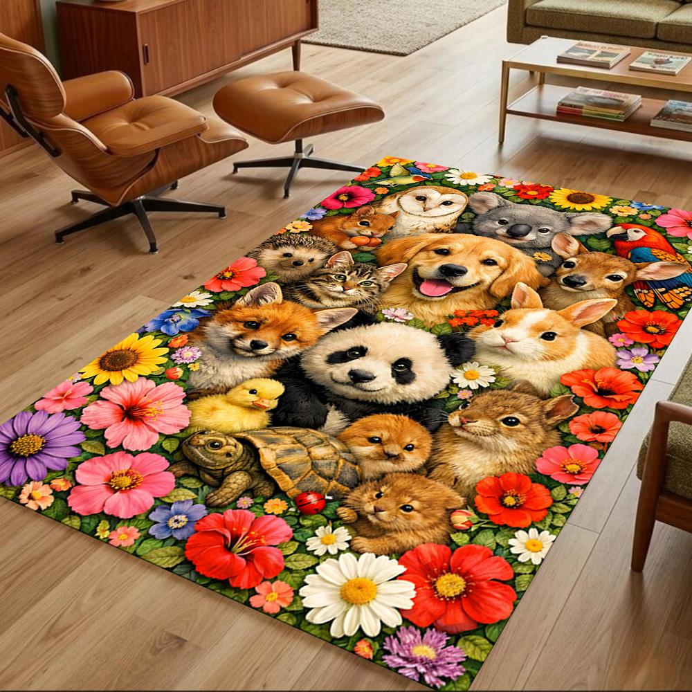 Jungle Animals And Flowers Non-Slip Home Carpet Design for Office Decor Living Room Bedroom Gift