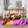 Cute Girl and Brown Bear Print Flannel Blanket, Kids Cartoon Throw Blanket