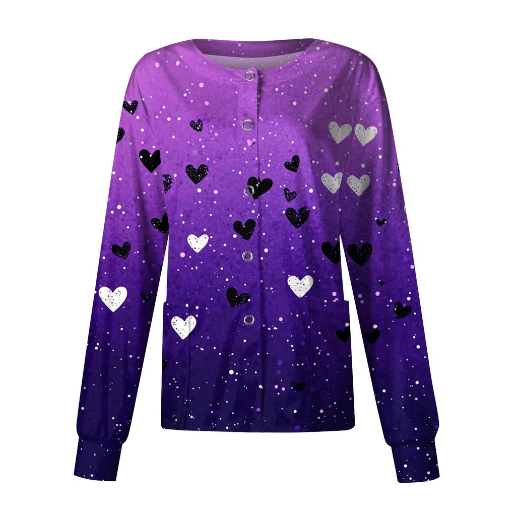 Women's Casual Fashion Long Sleeve Standing Collar Single Breasted Valentine's Day Print Workwear Jacket Tops