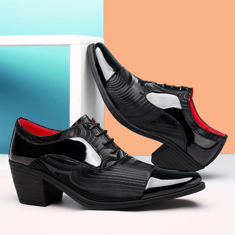 Modă nouă negru alb Pantofi de gală pentru bărbați cu vârf ascuțit din piele cu toc înalt Pantofi pentru bărbați care măresc înălțimea Pantofi de nuntă pentru bărbați zapatos hombre