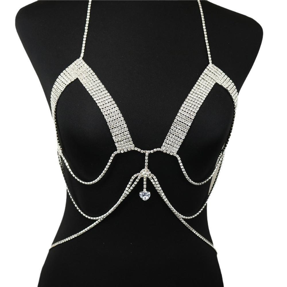 Sexy Luxury Rhinestone Body Chain Chest Chain Jewelry, Fashion Bikini Claw Chain Bra Nightclub Clothing