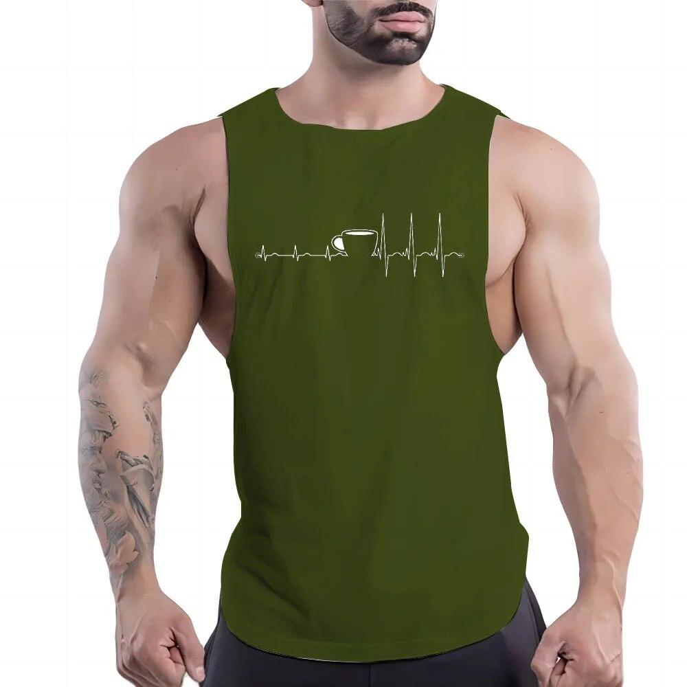 Summer Adult Men'S Fitness Outdoor Casual Crew-Neck Vest Creative Ecg Print 2d Sports Quick-Drying Multi-Color Sleeveless Shirt