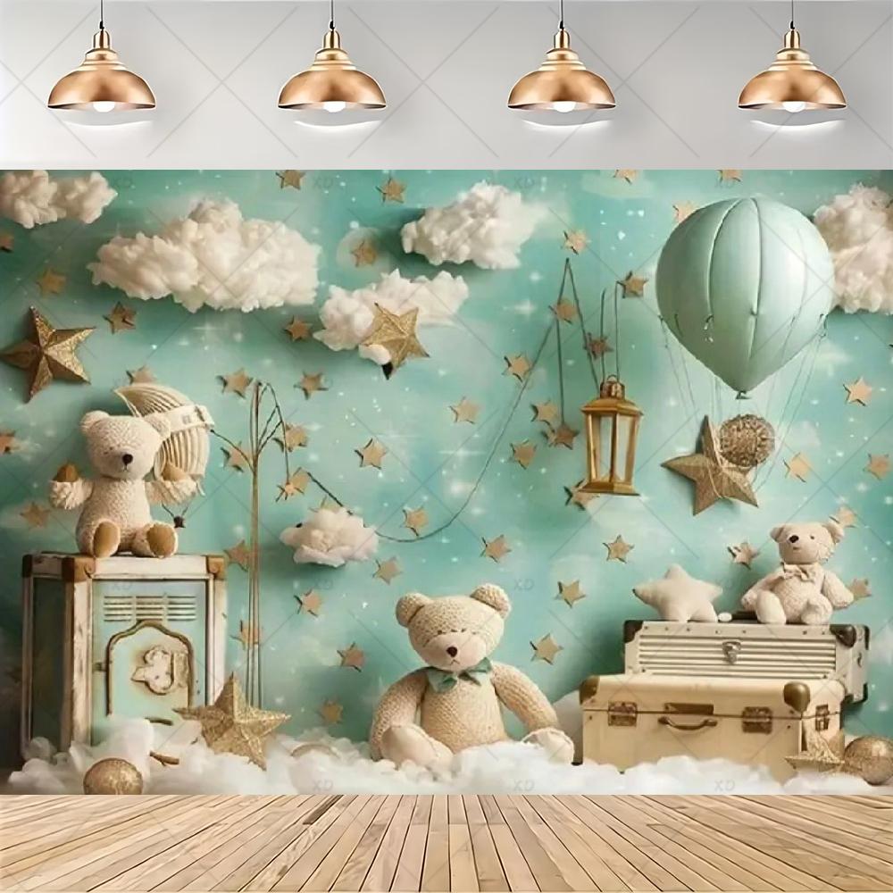 Teddy Bear Hot Air Balloon Backdrop Banner Newborn 1st Birthday Party Decoration Background Baby Shower Photography Studio Props
