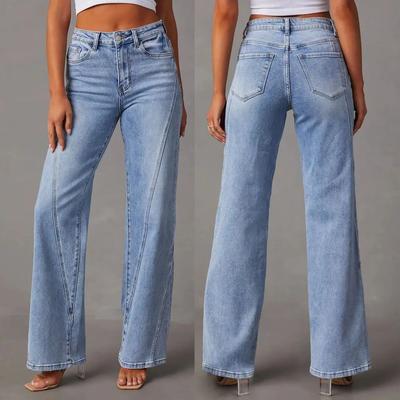 Fashion Loose Stitching Wide Leg Women's Jeans Denim Pants Full Length Summer High Waist Trousers Jeans