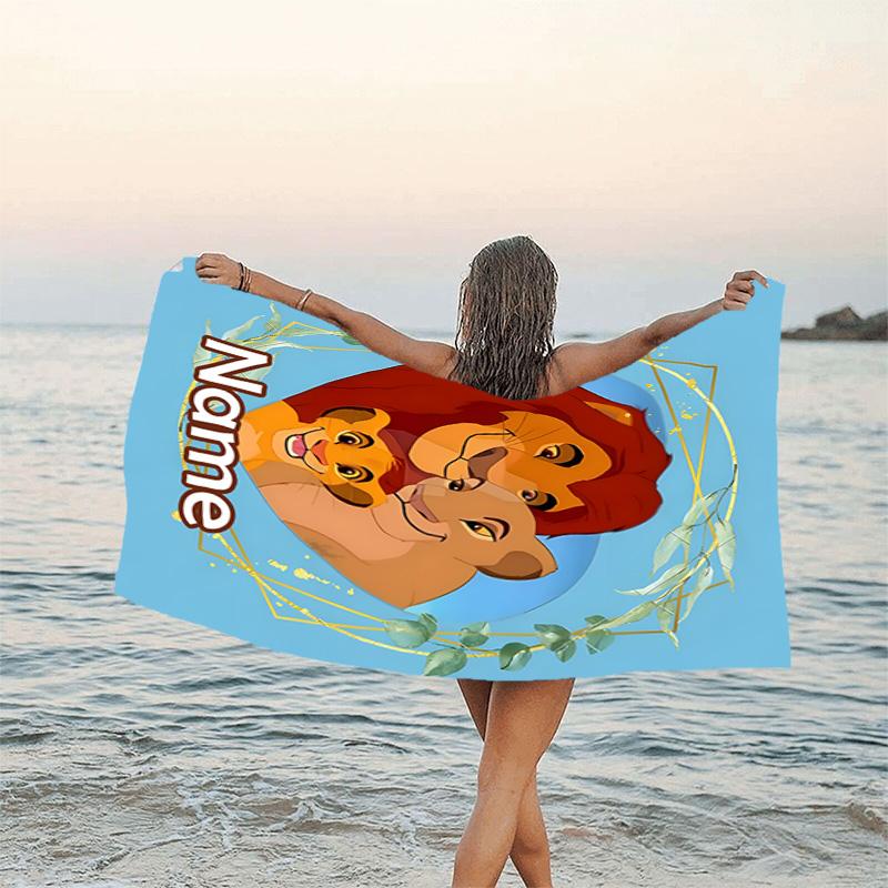 1pc Lion King1 Beach Towel with Custom Name, Beach/Swimming/Bath/Picnic/Camping Towel, Suitable for Seaside Beaches