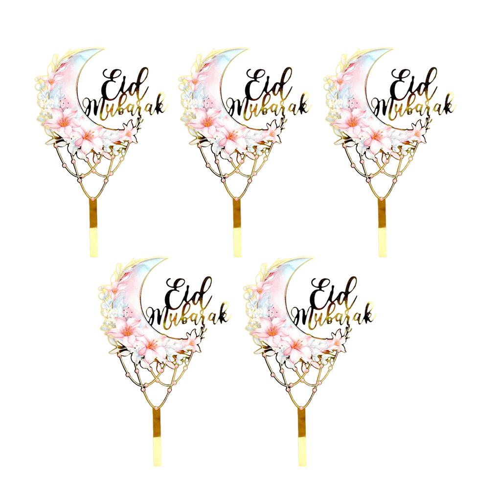 5 Pack Cake Toppers Set Eid Theme Holiday Cake Decors Party Supplies Birthday Cakes Decorations for Festival Cake