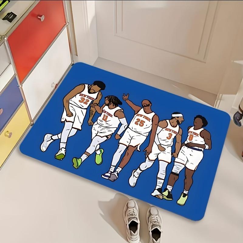 Basketball Player Cartoon Doormat – Blue Flannel Non-Slip with 4 -Style Players, Entryway Kitchen Bathroom Living Room 40cm x 60cm