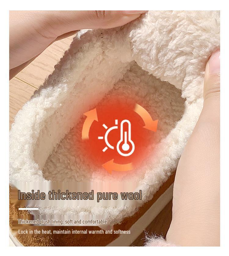Women's Retro Velcro Cotton Slippers - Non-Slip, Warm Velvet, Full Heel for Autumn/Winter.