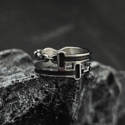 Men's Retro Double TT Chain Titanium Steel Ring - Japanese & Korean Fashion, Non-Fading, Cool INS Trend.